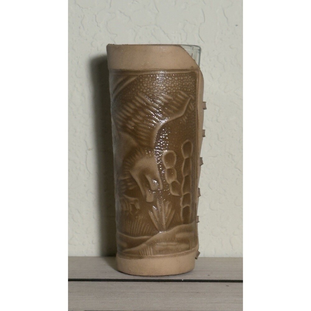 VTG Leather-Wrapped Eagle Desert Scene Highball Tequila Whiskey Shot Glass